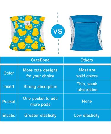 Cutebone Male Washable Dog Diapers - 3 Pack Reusable Belly Bands for Male Dogs | High-Suction Comfortable Fit | Flexible Velcro | XS (23-28cm) - Duck Dino & Fox Designs - Buy Online on GoSupps.com
