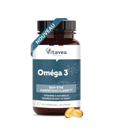 Vitavea Bien- tre - Om ga 3 - Huile de Poissons Sauvages Qualit Premium - Source d'EPA et DHA et Vitamine E - Bien- tre cardiovasculaire - 70 Capsules - 35 jours de cure - Fabriqu en France Nouveau - Om ga 3