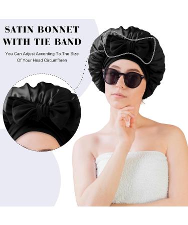 Abeillo Silk Sleep Bonnet for Women - Adjustable Satin Night Cap with Soft Elastic Band - Black - Buy Online on GoSupps.com