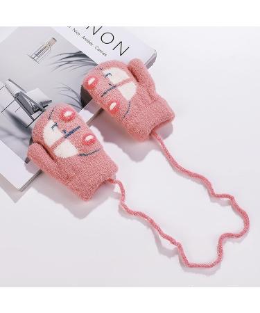 Cute Fox Knitting Short Full Finger Gloves for Toddler Kids | Thermal Plush Lining | 1-3 Yrs | Perfect for Winter, Cycling, Camping | Car/Pink - Buy Online on GoSupps.com