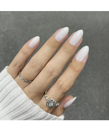 Bartbox Almond Press on Nails - Short White Glossy Fake Nails | 30 Pieces of Sheer Artificial Fingernails for Women & Girls - Buy Online on GoSupps.com
