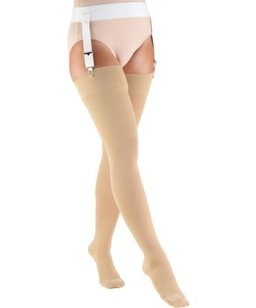 Truform 30-40 mmHg Compression Stockings for Men and Women Thigh High Length Closed Toe Beige Medium - Buy Online on GoSupps.com