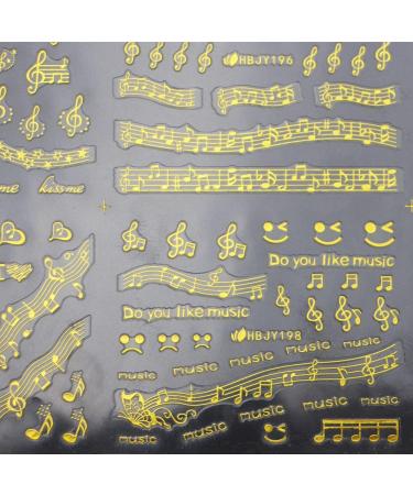 Musical Instrument Theme Nail Art Stickers - 12 Sheets Gold Music Notes Designs for Women, Girls, Kids - Buy Online on GoSupps.com