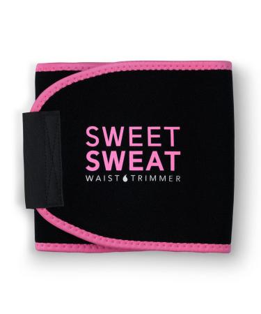 Sweet Sweat Waist Trimmer, by Sports Research - Sweat Band Increases Stomach Temp to Cut Water Weight Medium Black/Pink