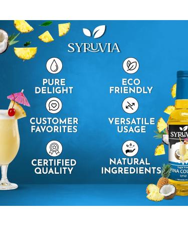 Syruvia Sugar-Free Pina Colada Syrup - 0 Calorie - Premium Flavoring Syrup for Tea Italian Sodas Beverages Desserts Ice Cream Cocktails & Mocktails - Kosher Gluten Free - 25.4 fl oz. - Buy Online on GoSupps.com