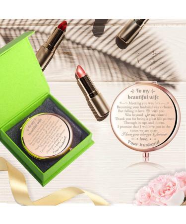 Personalized Rose Gold Compact Mirror for Wife | Unique Mother's Day Gift from Husband - Buy Online on GoSupps.com