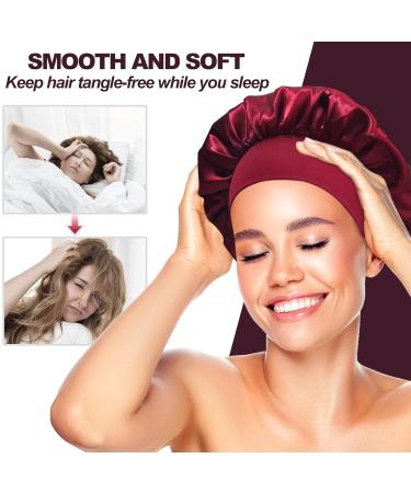 Redamancy Satin Bonnet Set - Reusable Silk Hair Hoods for Women & Girls | Nighttime Sleep Protection (Black & Red) - Buy Online on GoSupps.com