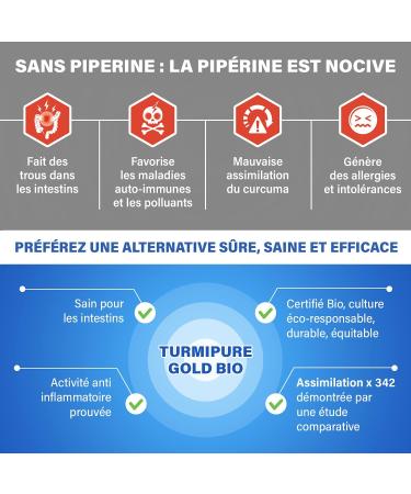 Turmeric Organic Assimilation x342 - TurmiPure Patented Anti-Inflammatory Anti-Pain Curcumin - 60 Vegetable Capsules (2 Months) Made in France - Buy Online on GoSupps.com