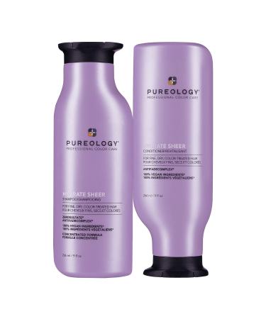 Pureology Hydrate Sheer Shampoo | For Fine, Dry, Color-Treated Hair | Lightweight Hydrating Shampoo | Silicone-Free | Vegan Shampoo & Conditioner 9 Fl Oz (Pack of 2)