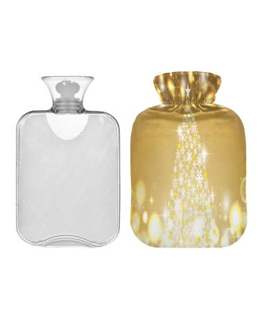 KCLDECI hot bottle with cover sparkling golden Christmas bottles 2 l hot water bag for foot warmer pain relief hot and cold therapy cramps