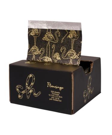 Simply Hair Extra Wide Pop Up Hair Foil Hairdressing Foil For Highlighting and Balayage 500 Pre-cut & pre-folded 12.7cm x 27.9cm sheets Embossed Foil with Flamingo Print Design.