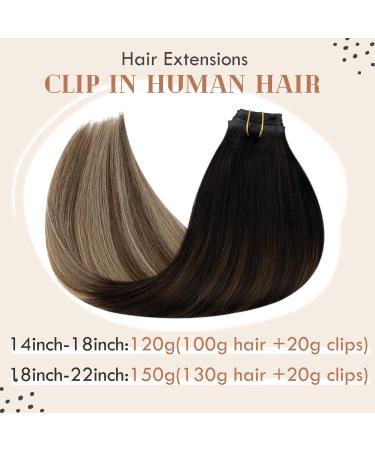 Vivien Clip In Extensions | Real Remy Hair | PU Clip In Brown & Natural Black with Caramel Blonde Highlights | 18 Inch (45cm) | 120g (7PCs) - Buy Online on GoSupps.com