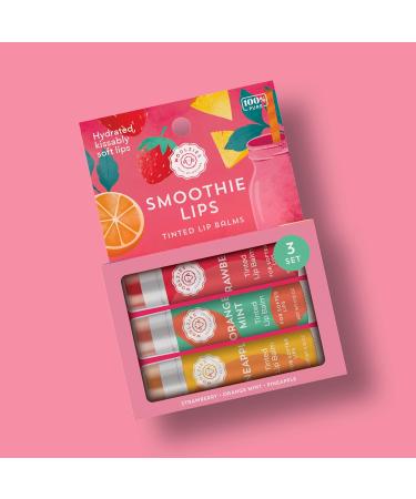 Tinted Lip Balm Set - All-Natural Shea Butter Beeswax & Coconut Oil - Vitamin E Infused Moisturizer (3 Pack) - Smoothie Lips Care - Buy Online on GoSupps.com