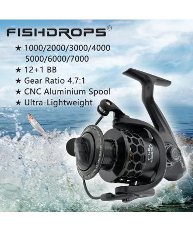 Fishdrops Spinning Fishing Reel 12+1BB Ultra Lightweight Aluminum Spool | Smooth Affordable Reel BE Black Size1000 - Buy Online on GoSupps.com