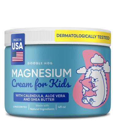 DOODLE HOG Magnesium Cream for Kids - Soothing Relief & Relaxation with Calendula Aloe Vera Shea Butter - Bedtime Magnesium Lotion for Kids Sleep - (4 oz Unscented)