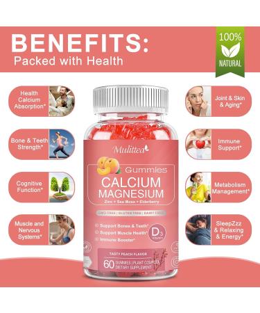 Plan Calcium Gummies with D3,Zinc - Plant Complex Calcium Magnesium Supplement with Glycinate,Potassium,Vitamin C &Whole Natural Food for Bone & Immune Support- 120 Chewable Gummy Sugar-Free Peach 2 Pack - Buy Online on GoSupps.com