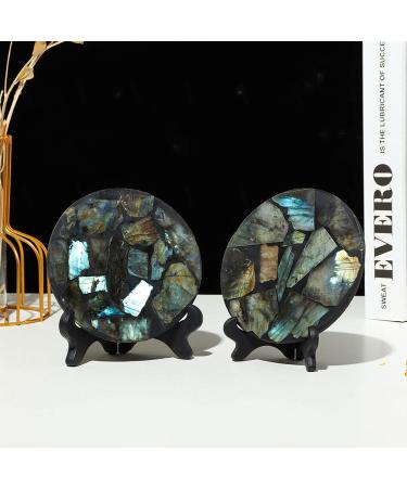 Crystal Rough Natural Labradorite Polished Slice Flash Labradorite Gemstone Slice for Reiki Collection Home D cor Rock Quartz CrystalOrnament Specimen + Pedestal - Buy Online on GoSupps.com