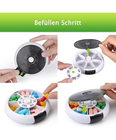 Buy Opret 7-Day Small German Pill Box - Compact Weekly Medication Organizer for Travel | Small Black 9x9cm - Buy Online on GoSupps.com