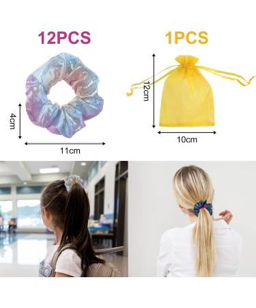 12 pieces of shiny gradual hair loops with 1 piece of gold yarn bag color laser hair band neon elastic hair ornaments suitable for girls and women with pigtails and ponytails - Buy Online on GoSupps.com