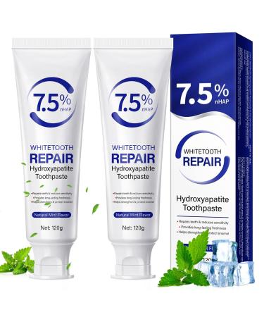 2PCS Nano 7.5% Hydroxyapatite Toothpaste for Enamel Repair & Sensitivity Relief Nano HAp Toothpaste with Natural Peppermint Strengthens Teeth & Freshens Breath 120g Daily Oral Care