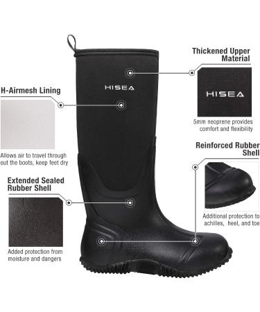 HISEA Women's Waterproof Insulated Rubber Rain Boots - Black - Buy Online on GoSupps.com