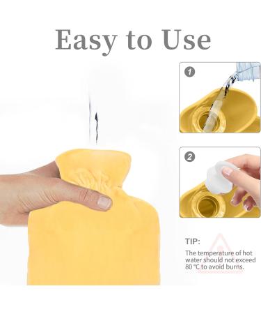 1L Hot Water Bottle with Soft Cover - 1000ml Hot Water Bag for Pain Relief - Yellow - Buy Online on GoSupps.com