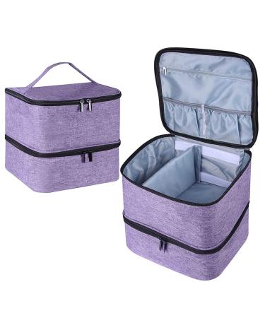 Famard Nail Polish Organizer and Nail Dryer Case, Double-Layer Nail Polish Storage Bag Holds 42 Bottles (15ml ) and 1 Led Nail Lamp,Portable Nail Polish Holder with Adjustable Dividers (Purple)