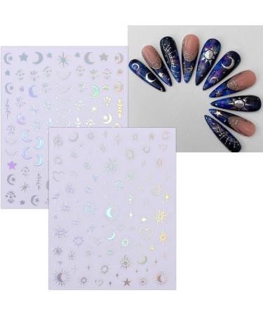 JMEOWIO 10 Sheets Moon Star Sun Nail Art Stickers Decals Self-Adhesive Silver Aurora Nail Supplies Nail Art Design Decoration Accessories - Buy Online on GoSupps.com