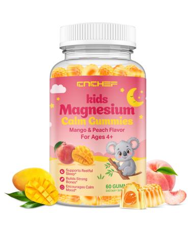 Center-Filled Magnesium Gummies for Kids 300MG - Magnesium Glycinate Gummies with L-theanine Omega-3 Vitamin B6 D for Kids & Adults Supplement for Sleep Calm & Muscle Relaxation - Mango & Peach