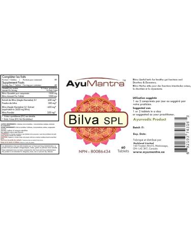 AyuMantra Organic Bilva SPL Tablets - Promotes Healthy Stool Formation - 60 Tablets 1000mg - Buy Online on GoSupps.com