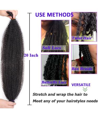 LEEVE 20 Inch Springy Twist Hair - Pre-Separated 3 Packs for Marley Locs & Braiding | Afro Kinky Extensions (1B) - Buy Online on GoSupps.com