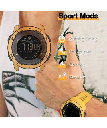 Findtime Men's Waterproof Pedometer Sport Watch with Stopwatch and Alarm - Yellow - Buy Online on GoSupps.com