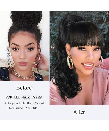 LEOSA 16 Inch Body Wave Bang Ponytail Extension - Heat Resistant Clip in Hairpiece for Women - Buy Online on GoSupps.com