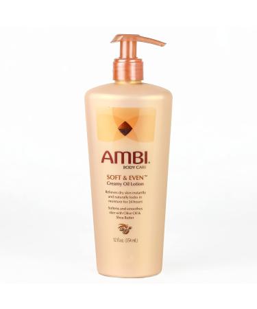 Ambi Skincare Soft & Even Creamy Oil Lotion with Olive Oil and Shea Butter | Dry Skin Instant Itch Relief | Fast-Absorbing Body and Face Moisturizer | No Greasy After Feel | 12 Oz (Pack of 3)