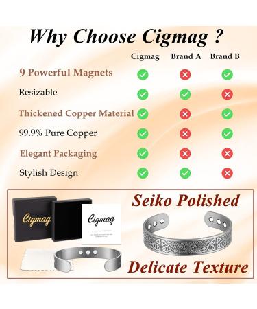 Cigmag 9X Copper Magnetic Bracelet for Men - Ultra Strength Magnet, 99% Solid Copper Cuff Bangle - Adjustable Brazaletes with Gift Box - Grey Tree of Life Design - Perfect for Father's Day & Birthday - Buy Online on GoSupps.com