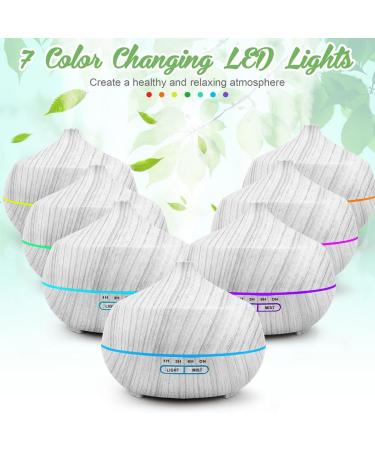 400ml Aroma Diffuser for Essential Oils | Ultrasonic Humidifier with 7 Color LED - Wood Grain White - Buy Online on GoSupps.com
