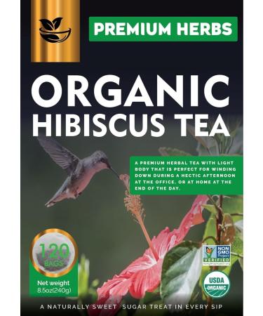 PREMIUM HERBS Hibiscus Tea | Hibiscus Tea Organic Flowers | Single Origin Source From Egypt | Great for Iced or Hot Brewed Herbal Green Tea | Caffeine Free 100% Natural Eco-Friendly Packaging