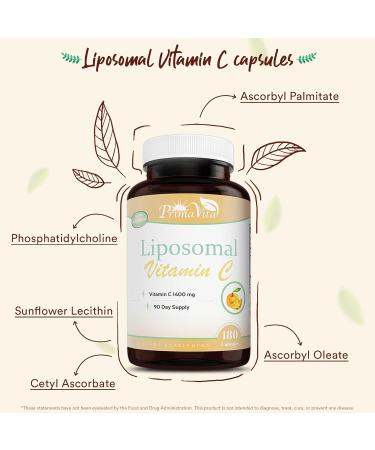 PrimaVita Liposomal Vitamin C 1400mg Capsules, Immune Support Supplement, High Absorption Vitamin & Antioxidant Fat Soluble Vitamin C Supplement (180 Capsules) - Buy Online on GoSupps.com