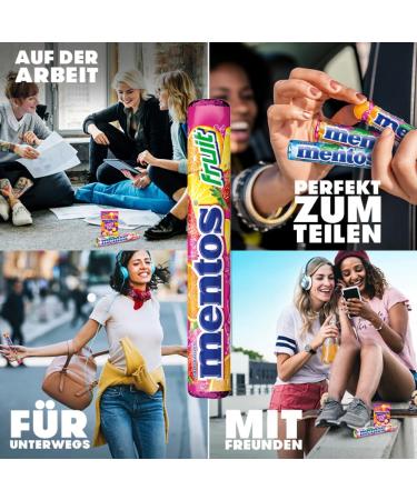 Mentos Fruit Dragees - 40 Rolls of Chewy Vegan Sweets in Orange Lemon & Strawberry Flavors - International Shipping Available - Buy Online on GoSupps.com