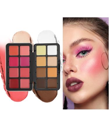 Blush Palette 16-Color Cream Blush and Highlighter Palette - Long-Lasting Waterproof Concealer and Highlighter for Women Face Makeup for Christmas Weddings Parties and Travel