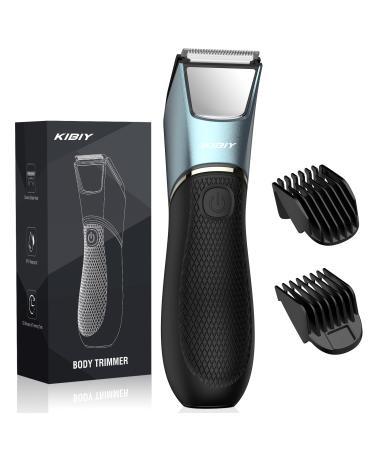 Body Groomer Men Kibiy Balls Trimmer Electric Groin Hair Trimmer Waterproof Wet/Dry Hair Clippers Body Shavers for Men Pubic Hair Razor with LED Light and Mirror Rechargeable Body Groomer Blue