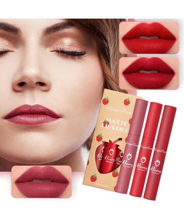 Strawberry Lip Gloss Set - Waterproof Matte Non-Stick Lipstick 1ml | Long-Lasting Lip Glaze #02 | International Shipping Available - Buy Online on GoSupps.com
