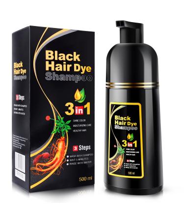 Temgofeau Hair Dye Shampoo 3 in 1 for Gray Hair  Grey Coverage in Minutes  Instant Herbal Ingredients Hair Dye Coloring Shampoo for Women Men  500ml (Black)