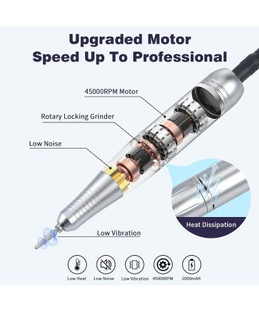 Professional Electric Nail File Drill Set 45000rpm Portable Adjustable Speed Rechargeable Suitable for Nail Art Beginners DIY Technicians Home Or Salon Use. (Purple) - Buy Online on GoSupps.com