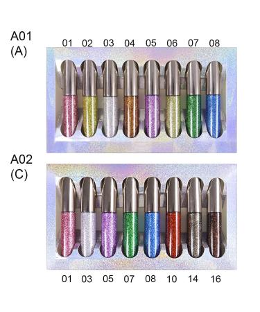 8 Colors Liquid Glitter Eyeliner Set - Sparkly Makeup in Light Purple, Silver White, Blue Purple, Green, Sky Blue, Big Red, Star Gray, Coffee Golden - Colorful Shimmer Eyeliner Kit - Buy Online on GoSupps.com