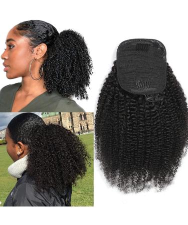 Doren Afro Kinky Curly Ponytail Human Hair 4B 4C Drawsting Wrap Around Ponytail Extensions For Women Clip In Brailian Hair 18inch 18inch Kinky Curly 4B 4C