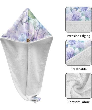 Hydrangeas Butterfly Hair Towel 2 Pack | Super Absorbent Quick Dry Turbans for Women & Girls - Buy Online on GoSupps.com
