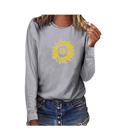 tsaChick Women's Oversized Sweatshirt Clearance Autumn Winter Slim Sunflower Long Sleeve Shirt S-XXL Custom Hoodie Female Crew Neck Knit Overall Women's Hoodies WYF45 Gray 101 S