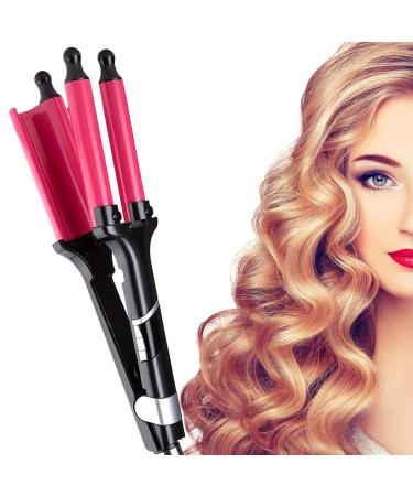 3 Barrel Hair Crimper Iron Professional Curling Wand 0.78 Inch Ceramic Beach Hair Waver LCD Temperature Display Tourmaline Fast Heating Crimping Iron for Deep Waves Valentines Gifts for Women