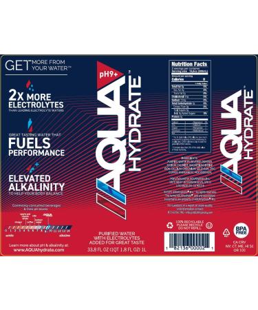 AQUAhydrate Electrolyte Enhanced Water pH9+ 33.8 fl oz - Pack of 12 - Buy Online on GoSupps.com